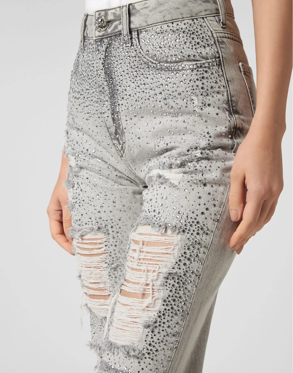 Denim Trousers Boyfriend Fit Crystal, цвет: Серый