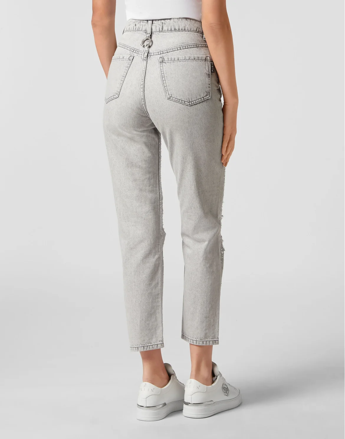 Denim Trousers Boyfriend Fit Crystal, цвет: Серый