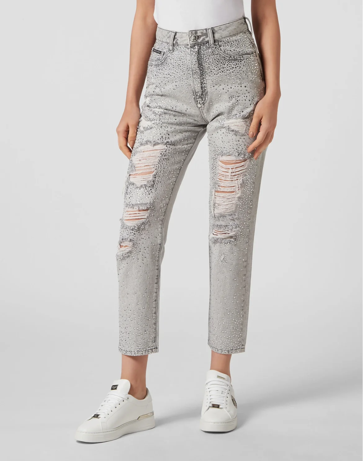 Denim Trousers Boyfriend Fit Crystal, цвет: Серый