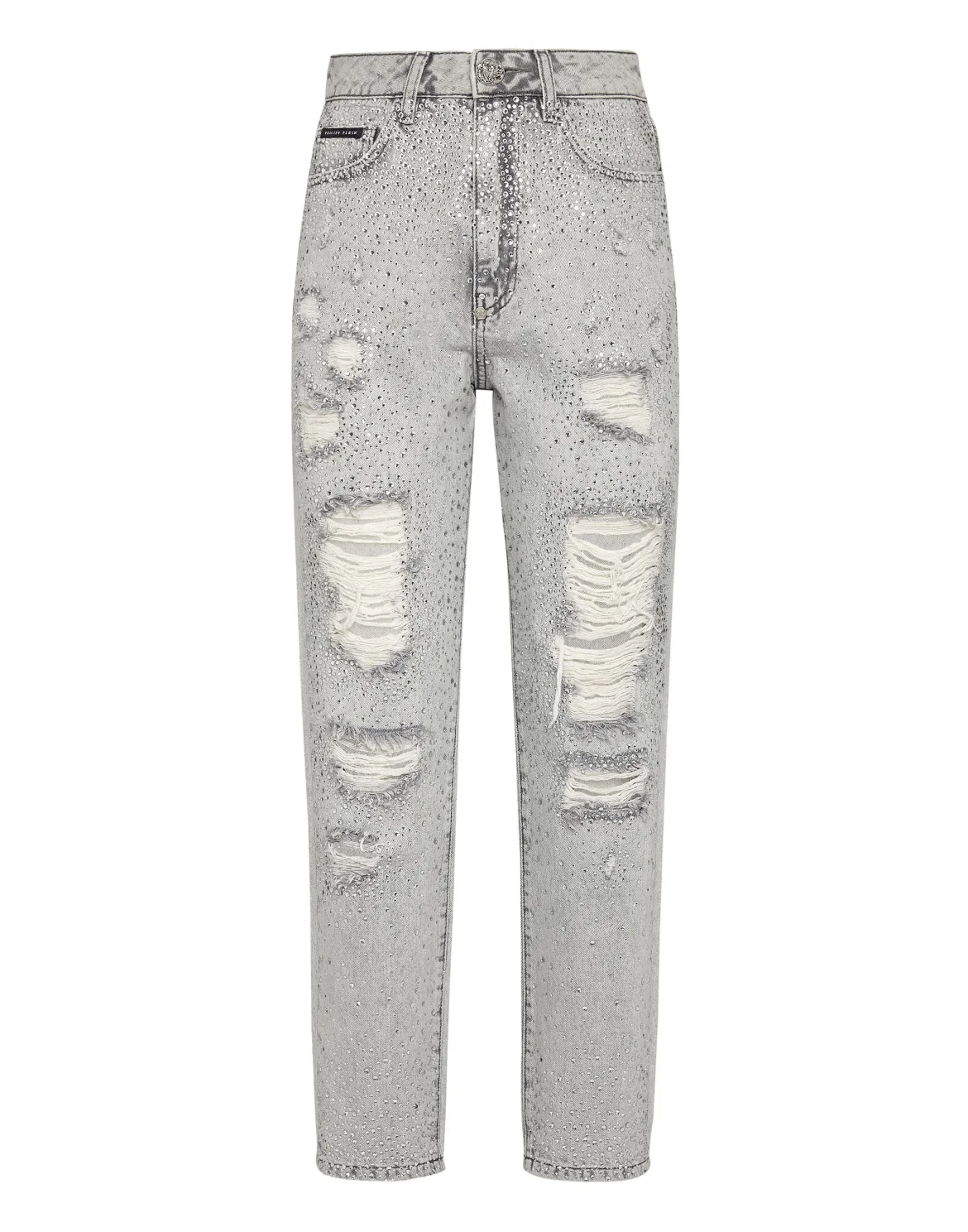 Denim Trousers Boyfriend Fit Crystal, цвет: Серый