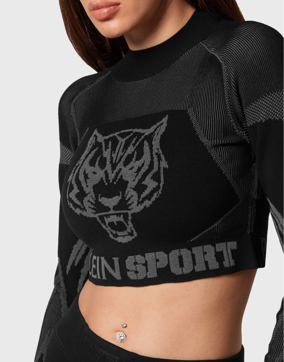 Knit Jacquard Cropped Top LS, цвет: Черный