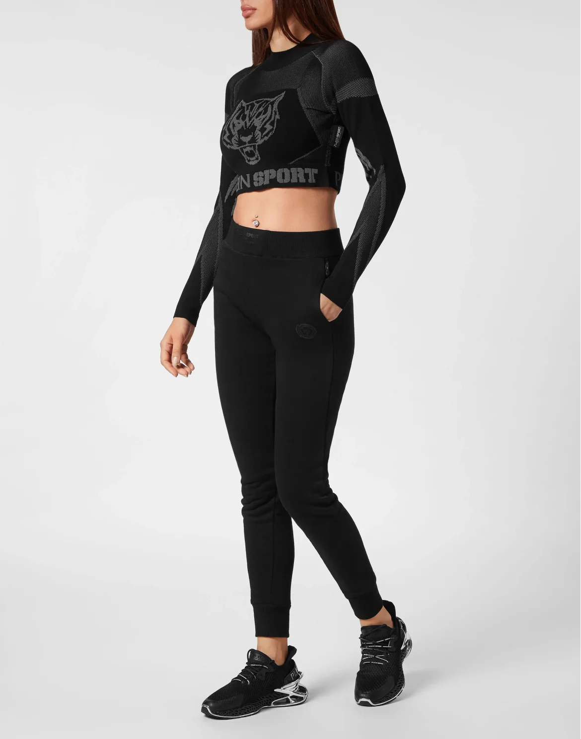 Knit Jacquard Cropped Top LS, цвет: Черный
