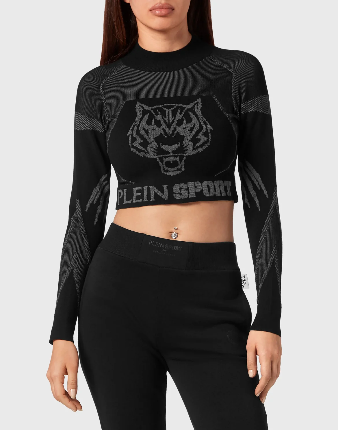 Knit Jacquard Cropped Top LS, цвет: Черный