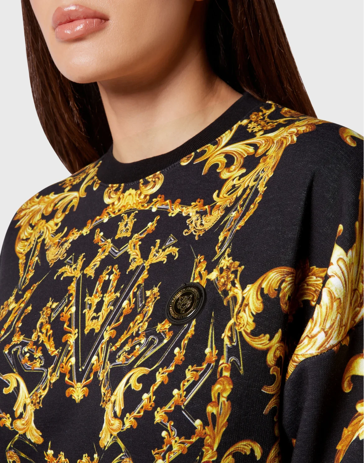 Cropped Sweatshirt LS Baroque, цвет: Черный