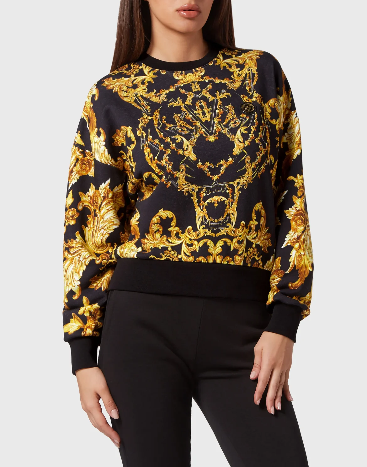 Cropped Sweatshirt LS Baroque, цвет: Черный