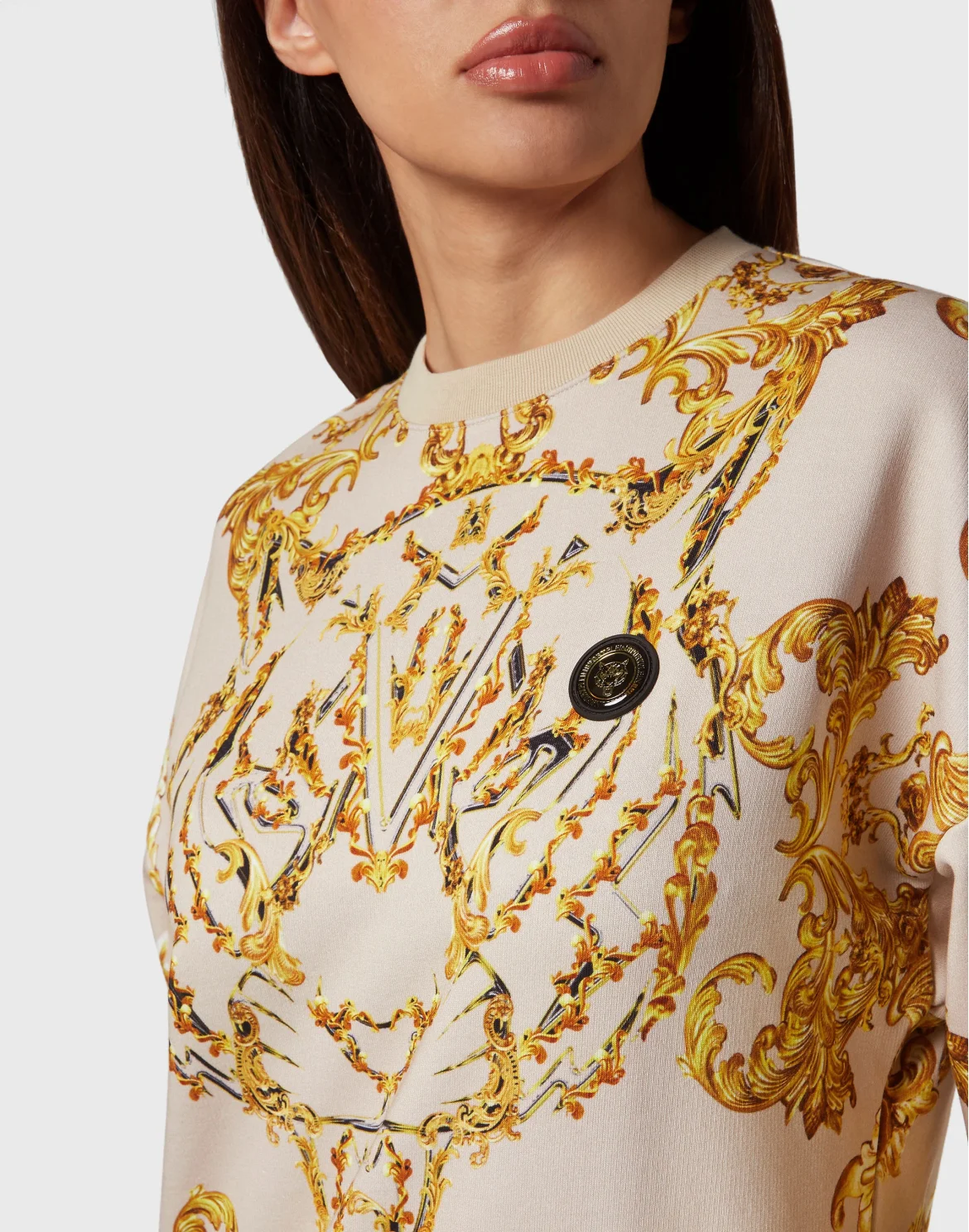Cropped Sweatshirt LS Baroque, цвет: Бежевый