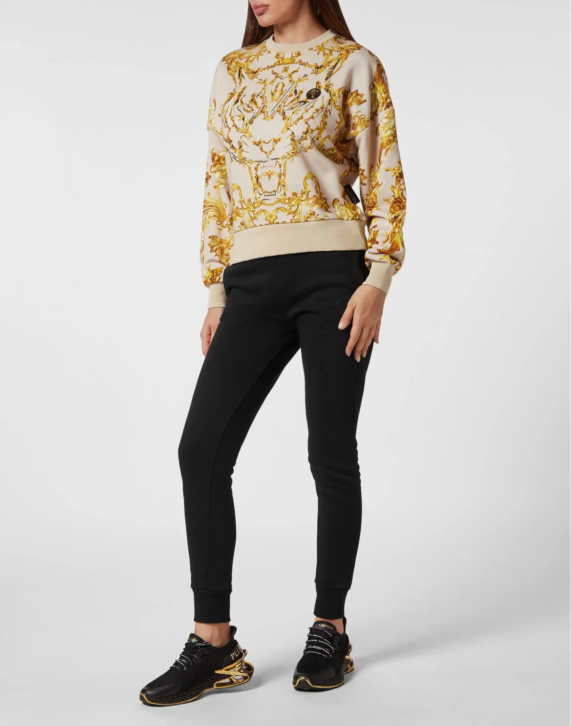 Cropped Sweatshirt LS Baroque, цвет: Бежевый