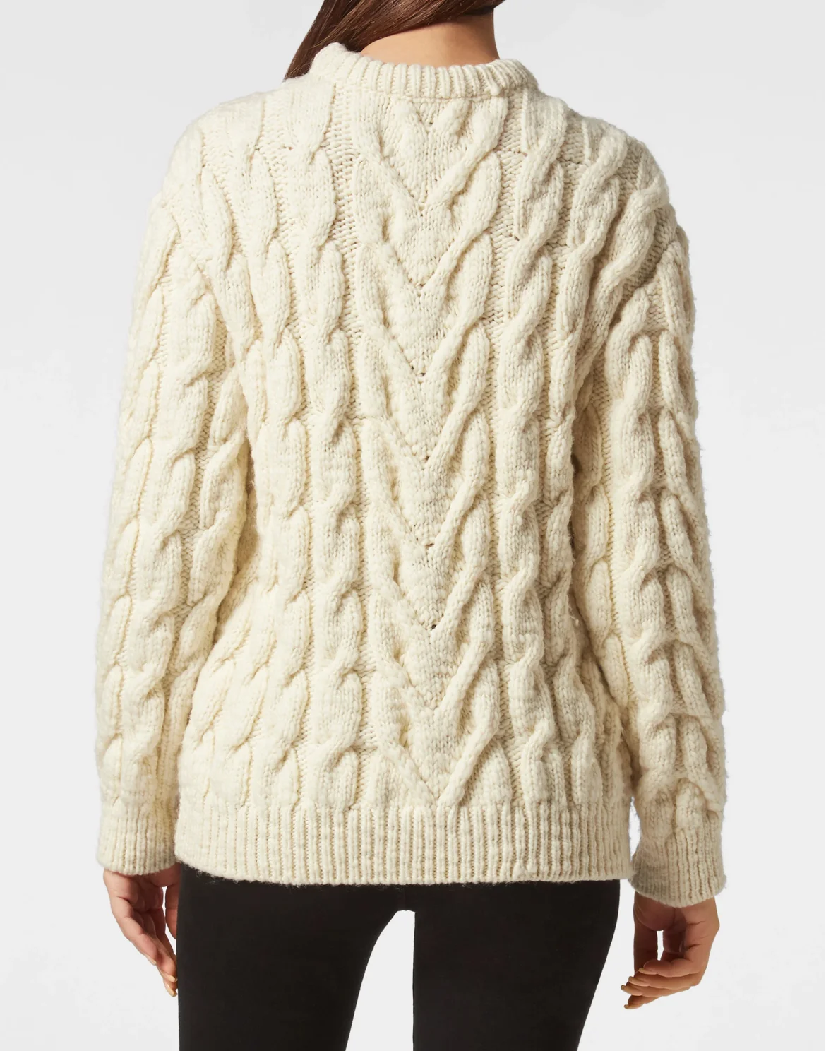 Wool Cable Knit Pullover Brooch, цвет: Белый
