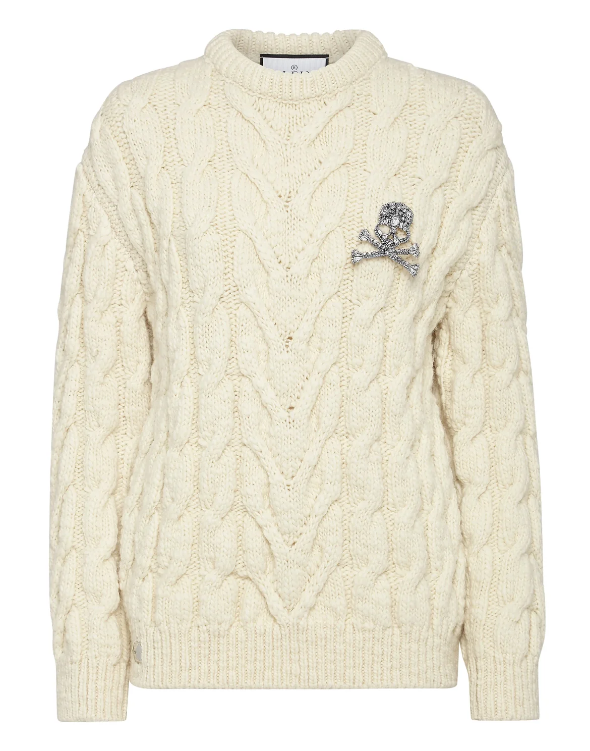 Wool Cable Knit Pullover Brooch, цвет: Белый