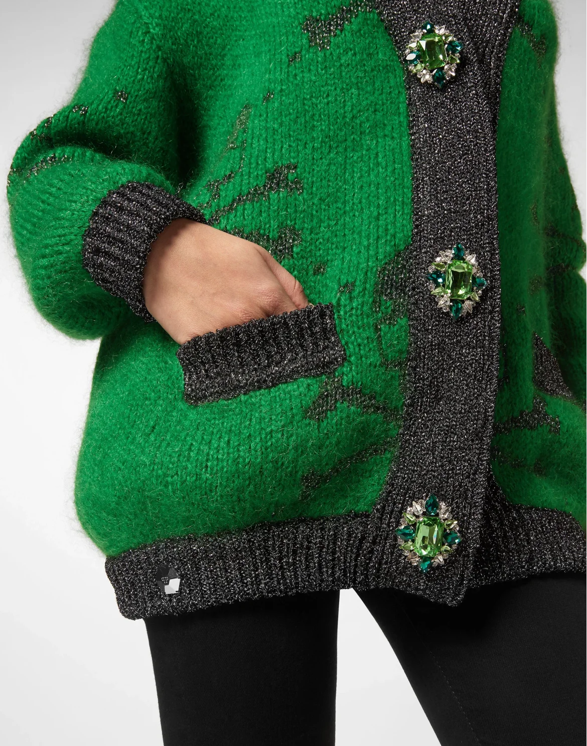 Lurex Mohair Cardigan V Neck Skull&Bones, цвет: Зеленый