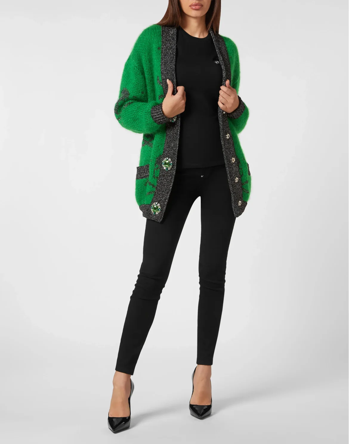 Lurex Mohair Cardigan V Neck Skull&Bones, цвет: Зеленый
