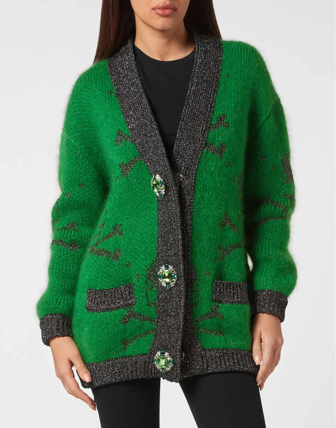 Lurex Mohair Cardigan V Neck Skull&Bones, цвет: Зеленый