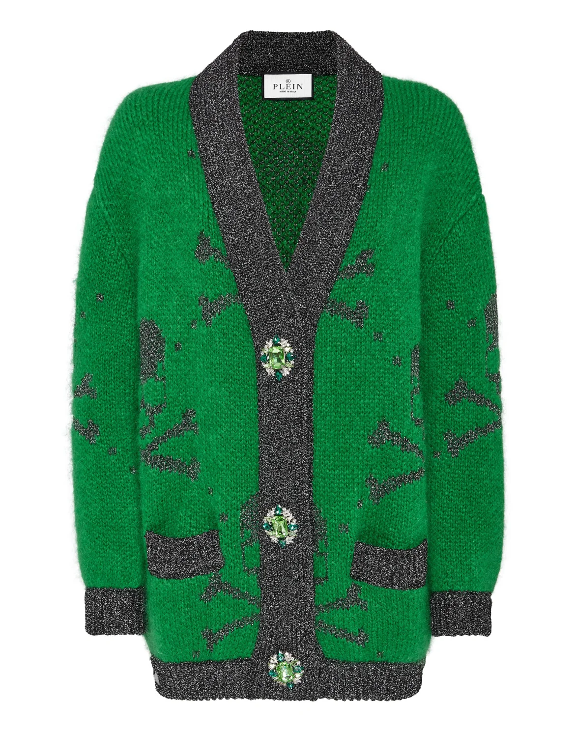 Lurex Mohair Cardigan V Neck Skull&Bones, цвет: Зеленый
