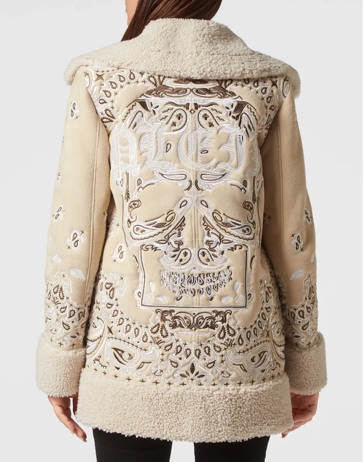 Shearling Oversize Long Coat Paisley Bandana, цвет: Бежевый