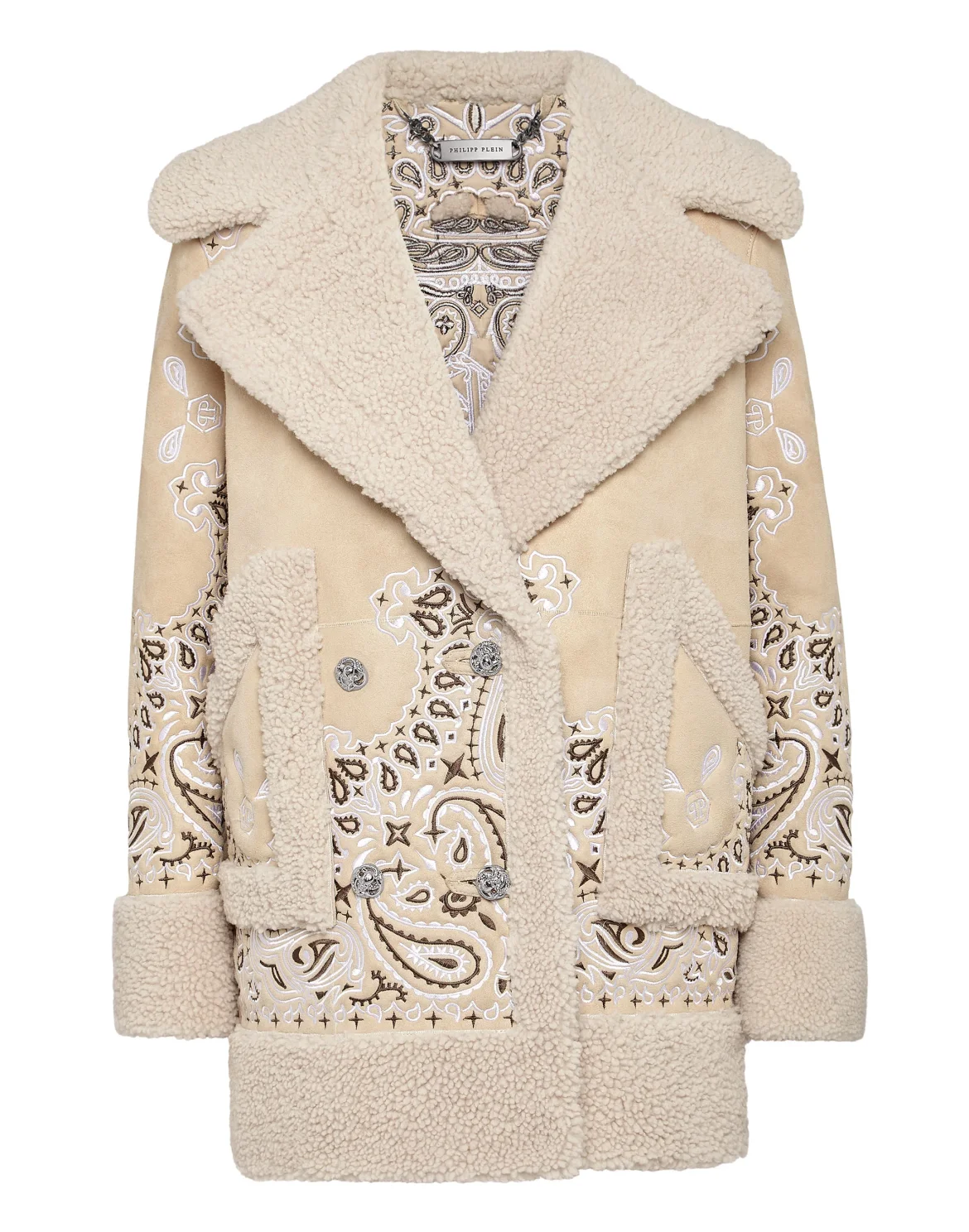 Shearling Oversize Long Coat Paisley Bandana, цвет: Бежевый