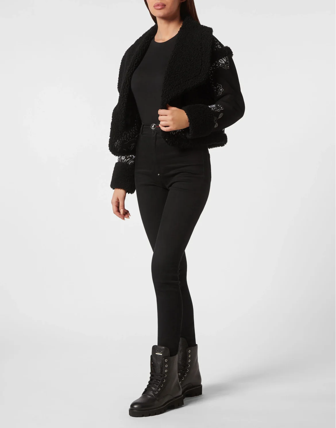 Shearling Coat Paisley Bandana, цвет: Черный