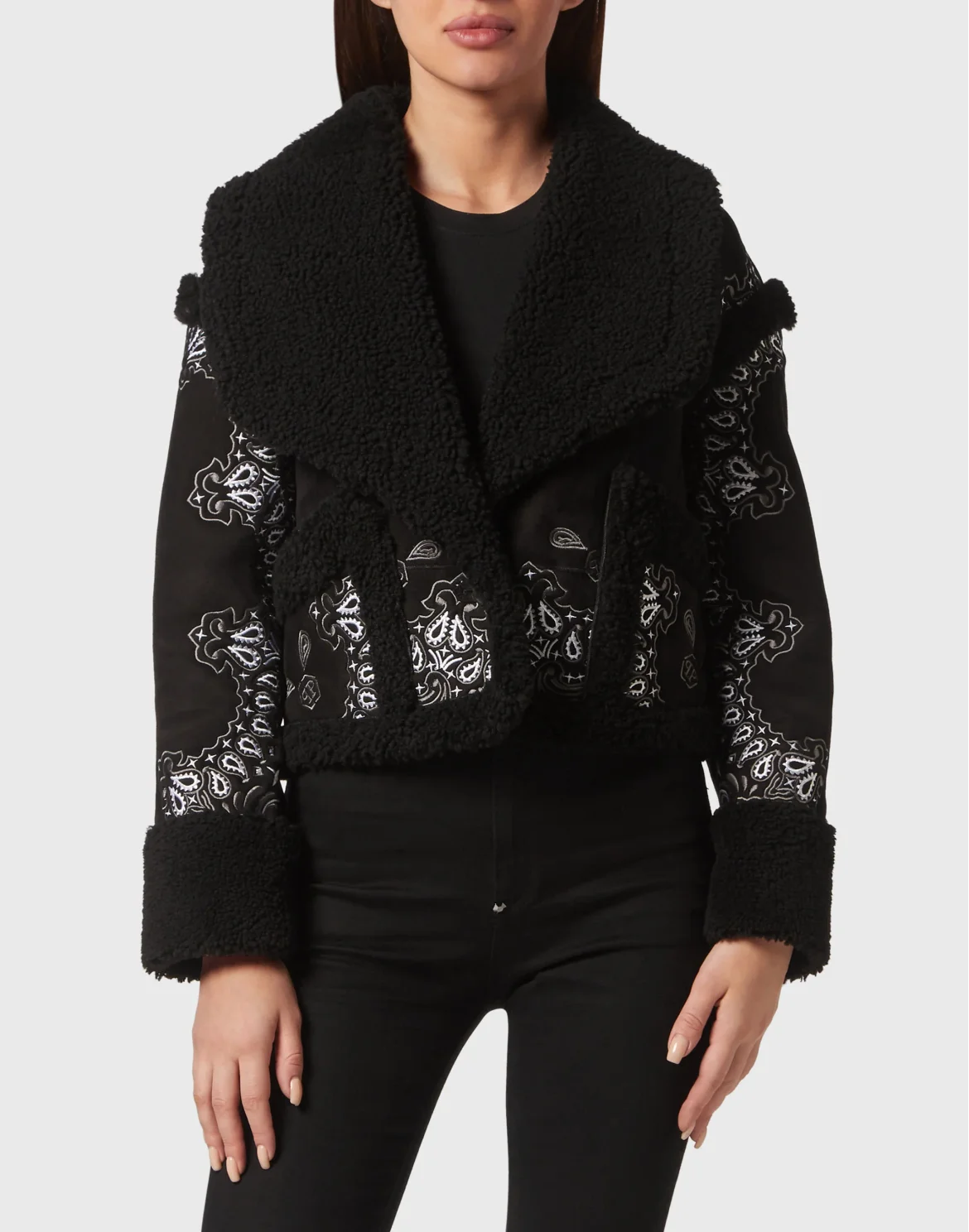 Shearling Coat Paisley Bandana, цвет: Черный
