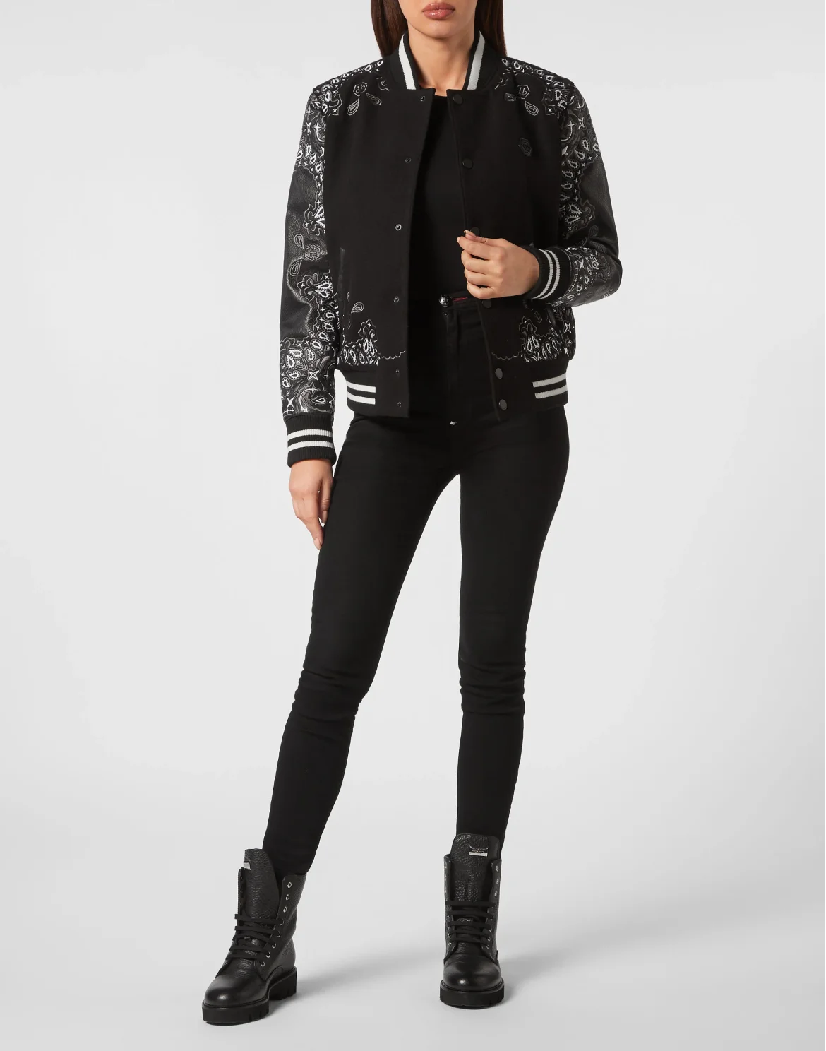 Wool and Leather Bomber Paisley Bandana, цвет: Черный