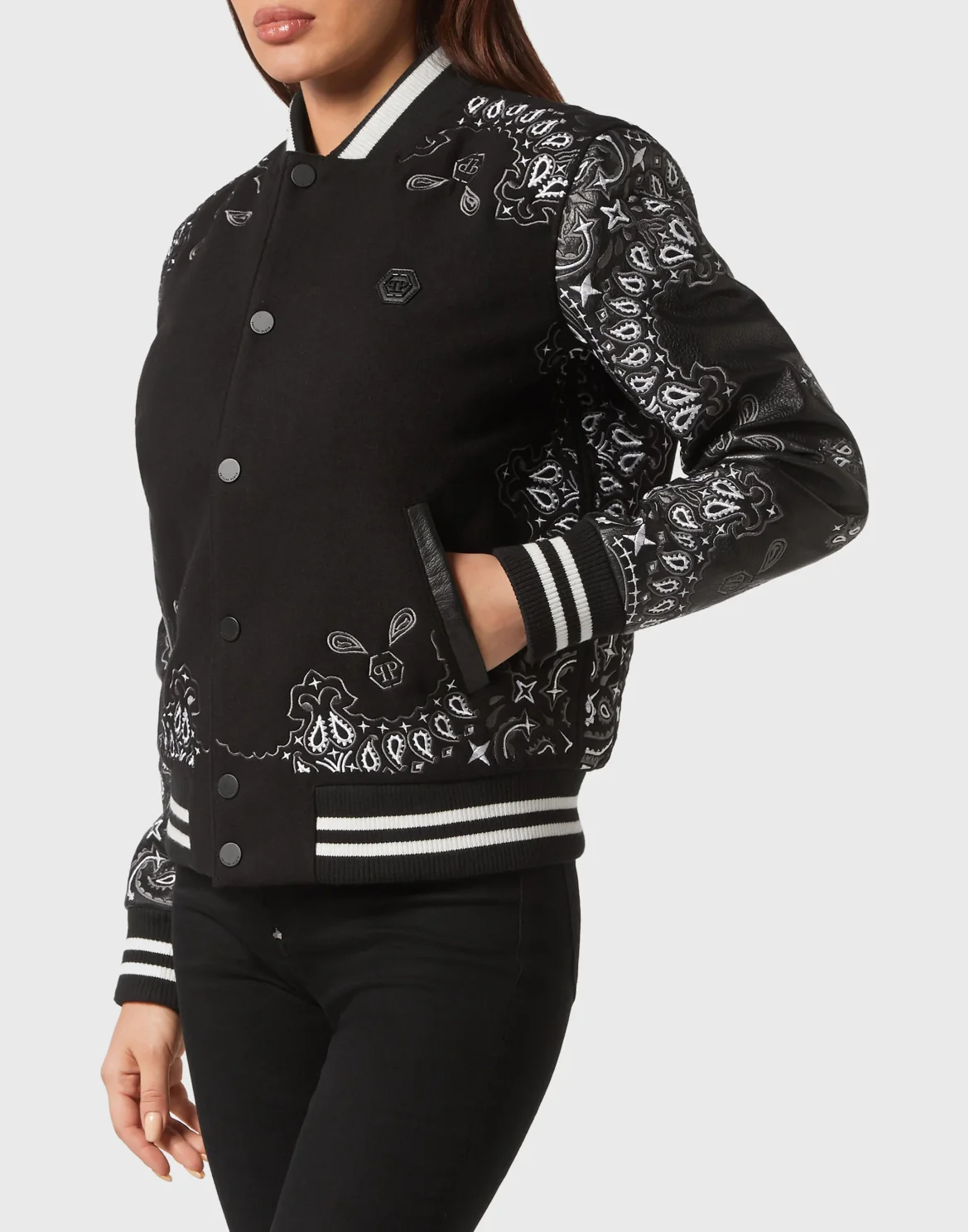 Wool and Leather Bomber Paisley Bandana, цвет: Черный