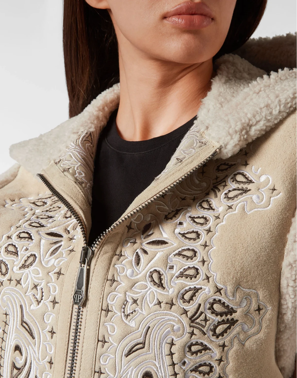 Shearling Oversize Gilet Paisley Bandana, цвет: Бежевый