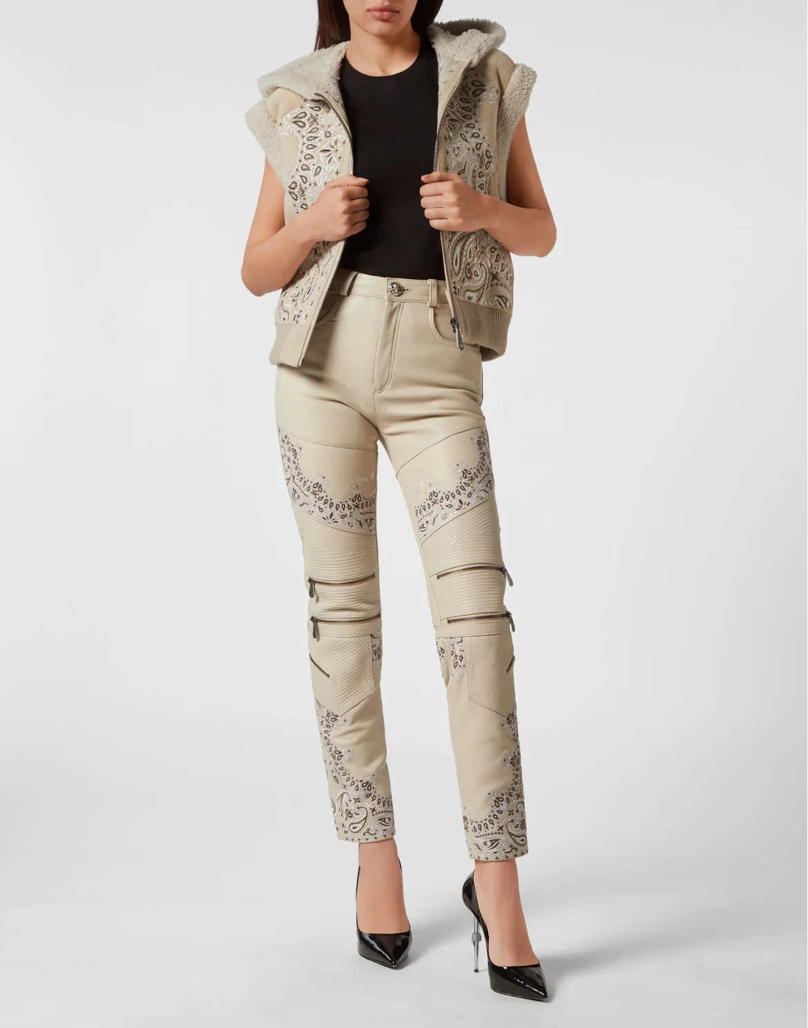 Shearling Oversize Gilet Paisley Bandana, цвет: Бежевый