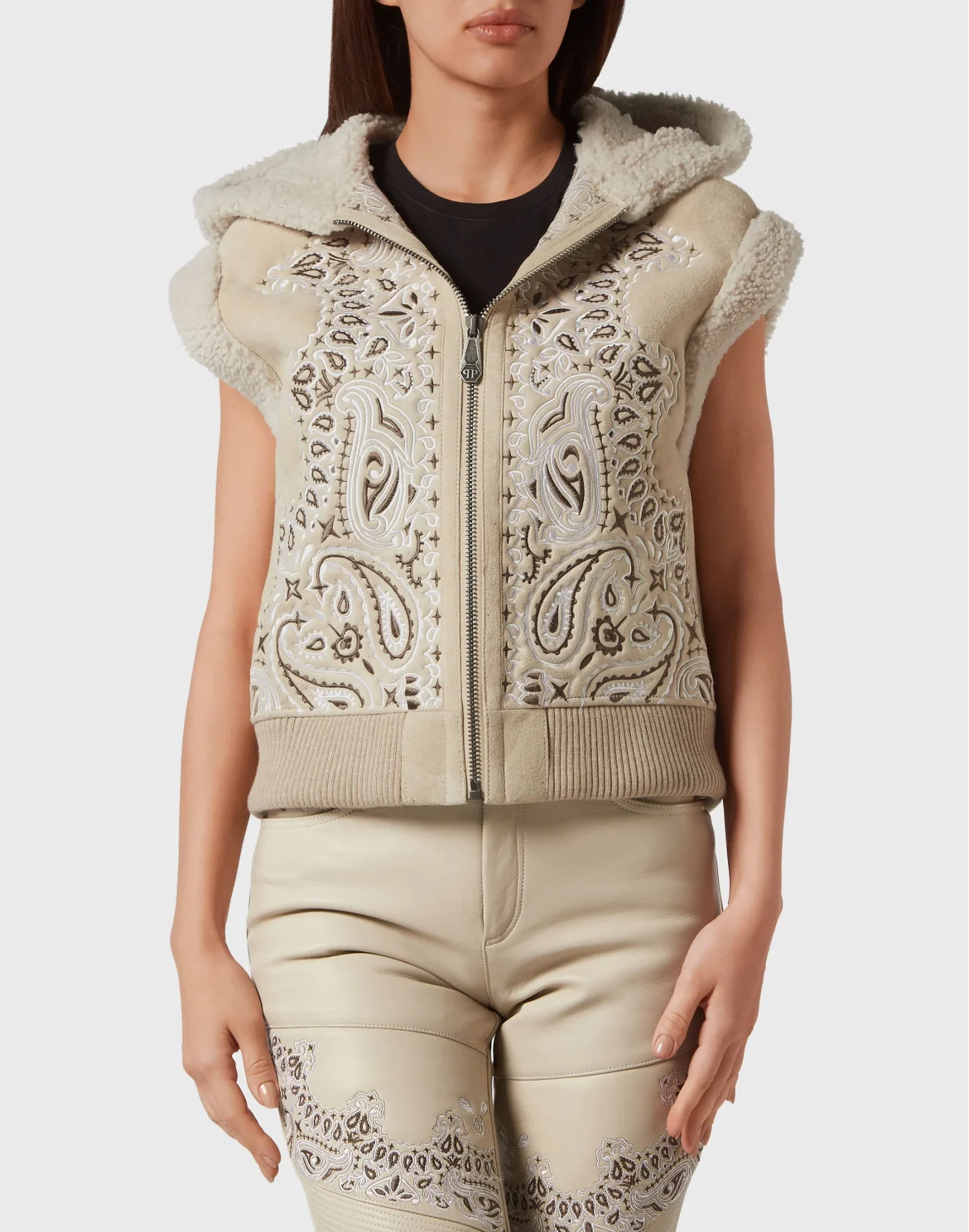 Shearling Oversize Gilet Paisley Bandana, цвет: Бежевый