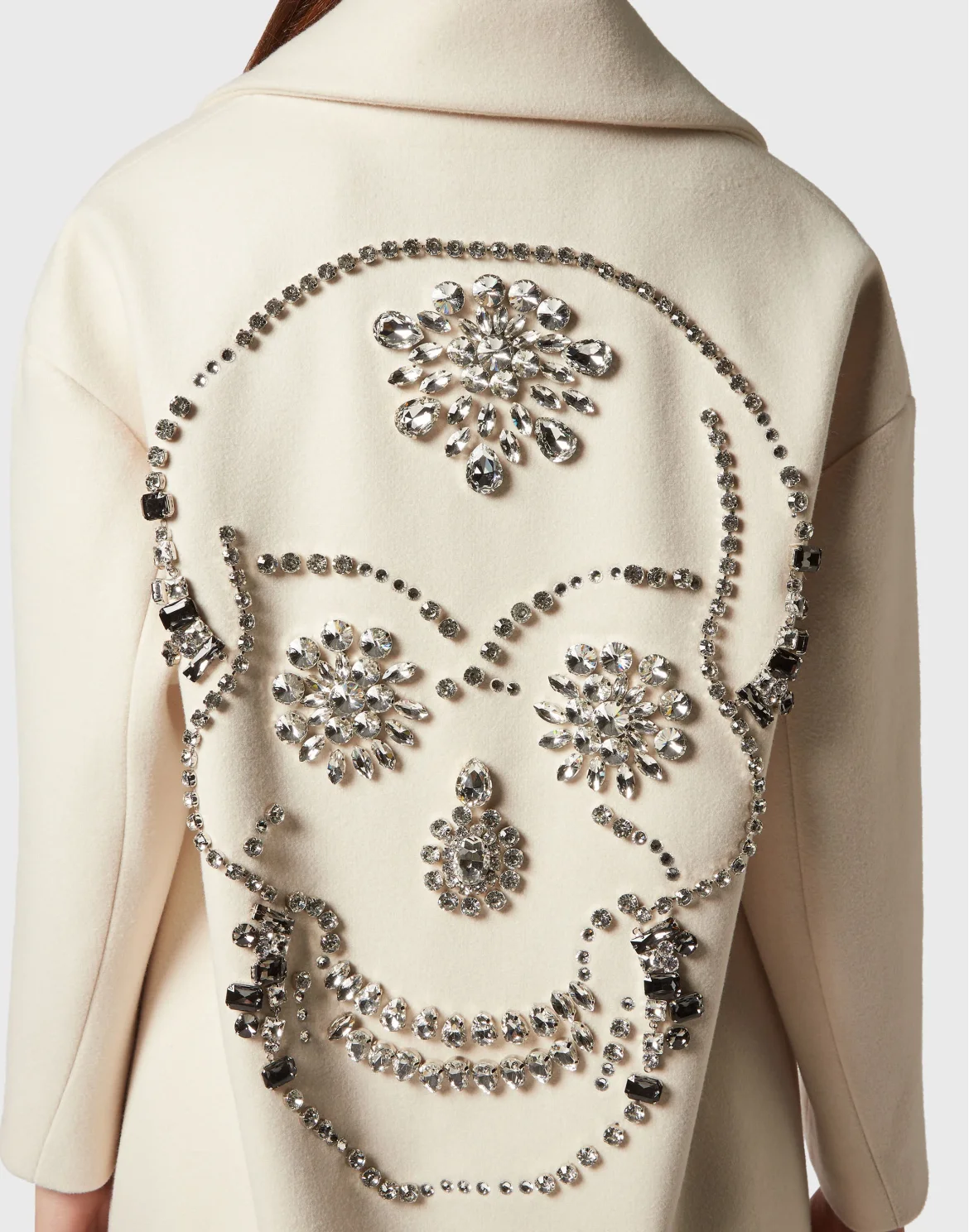Oversized Wool  Long Coat Castoni Skull, цвет: Белый