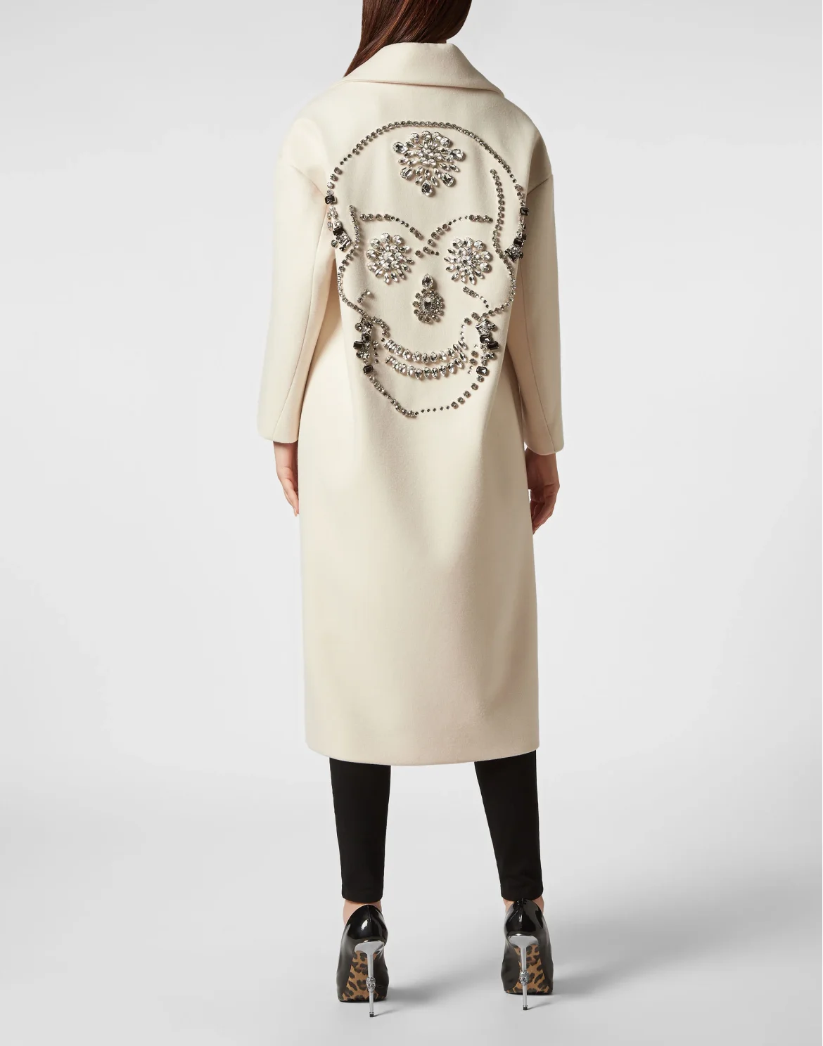 Oversized Wool  Long Coat Castoni Skull, цвет: Белый