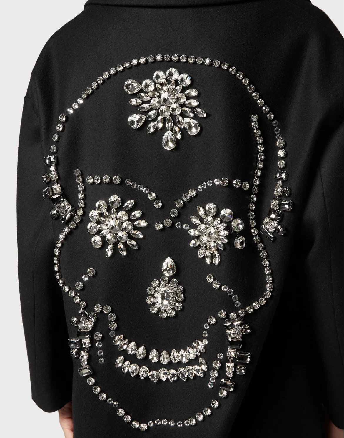 Oversized Wool  Long Coat Castoni Skull, цвет: Черный
