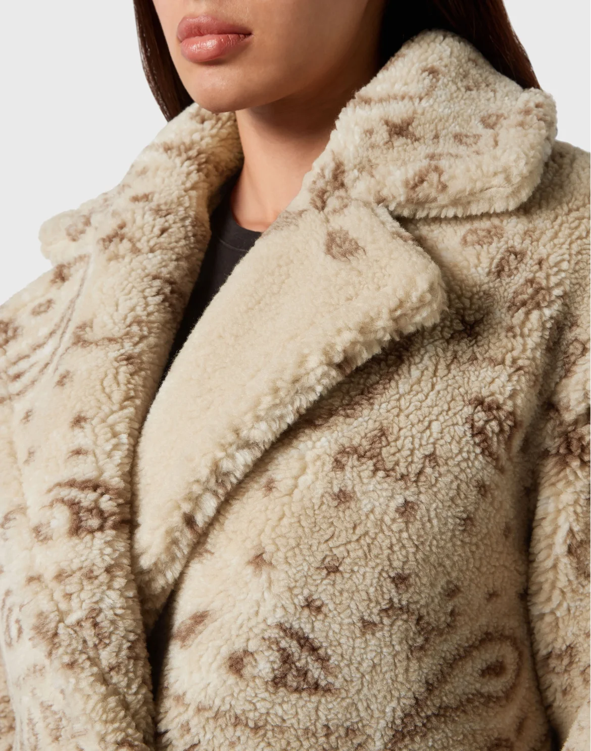 Eco Shearling Long Coat Paisley Bandana, цвет: Бежевый