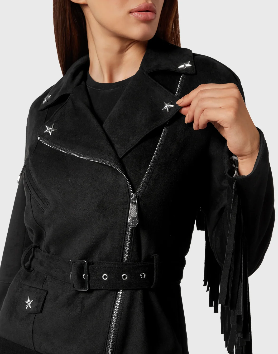 Eco Suede Oversize Biker Jacket Stars, цвет: Черный