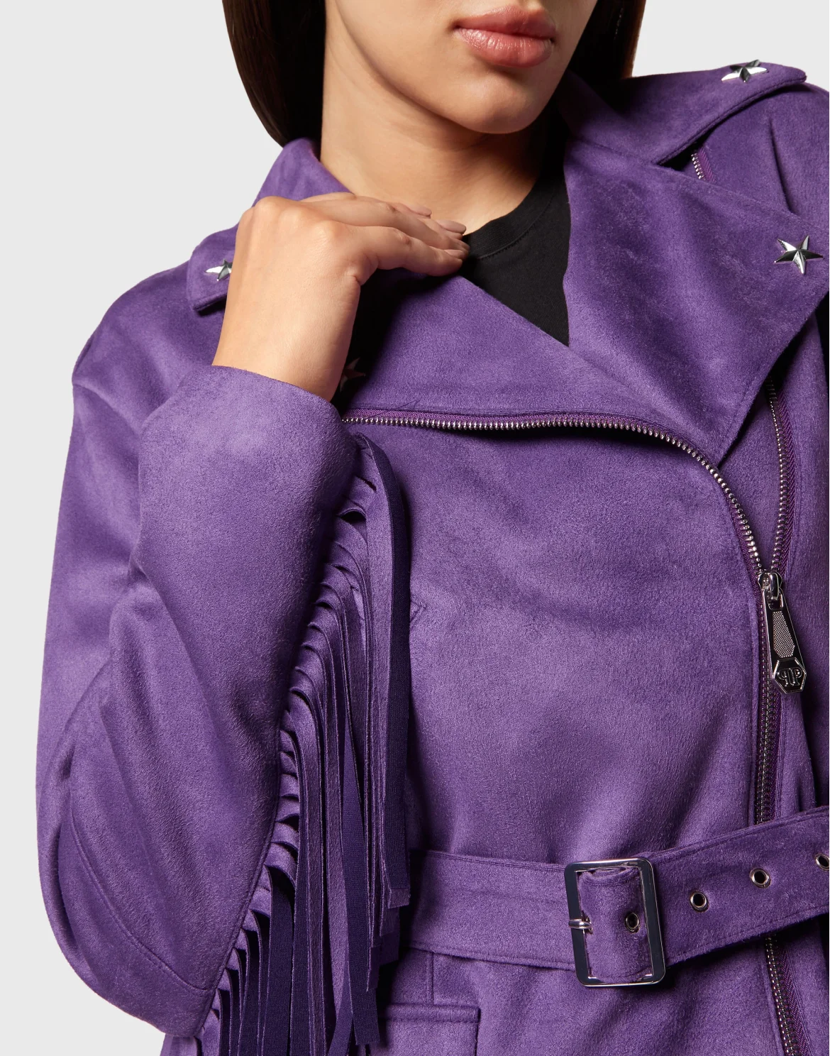 Eco Suede Oversize Biker Jacket Stars, цвет: Фиолетовый