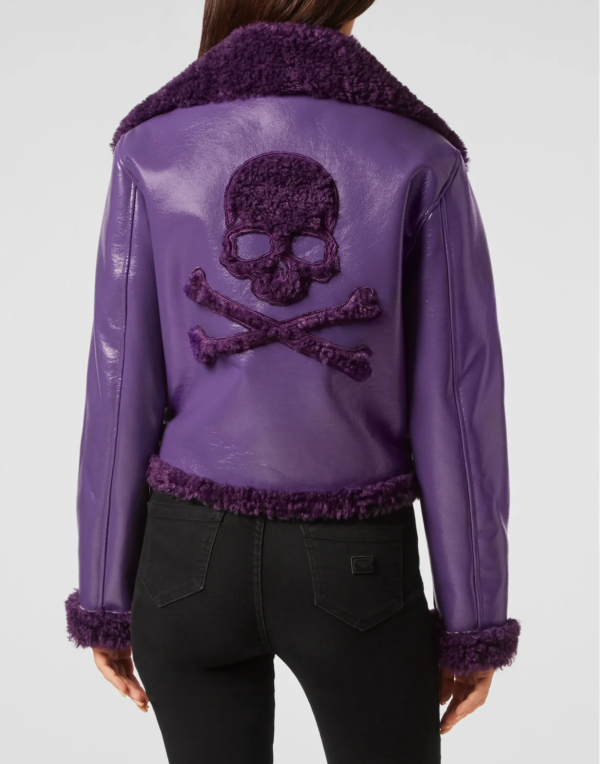 Eco Shearling Short Biker Jacket Skull&Bones, цвет: Фиолетовый