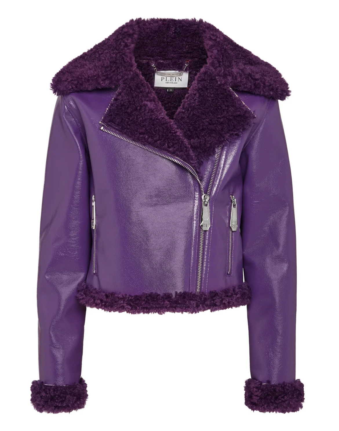 Eco Shearling Short Biker Jacket Skull&Bones, цвет: Фиолетовый