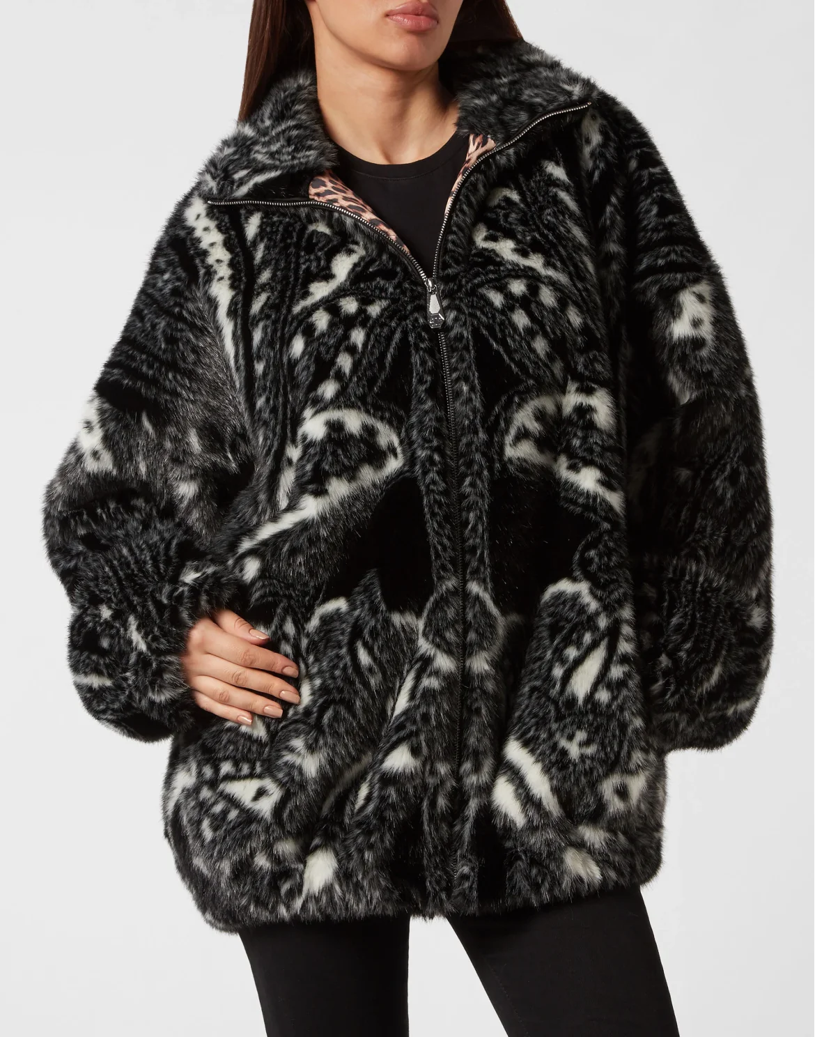 Eco Mink Oversize Bomber Paisley Foulard, цвет: Черный