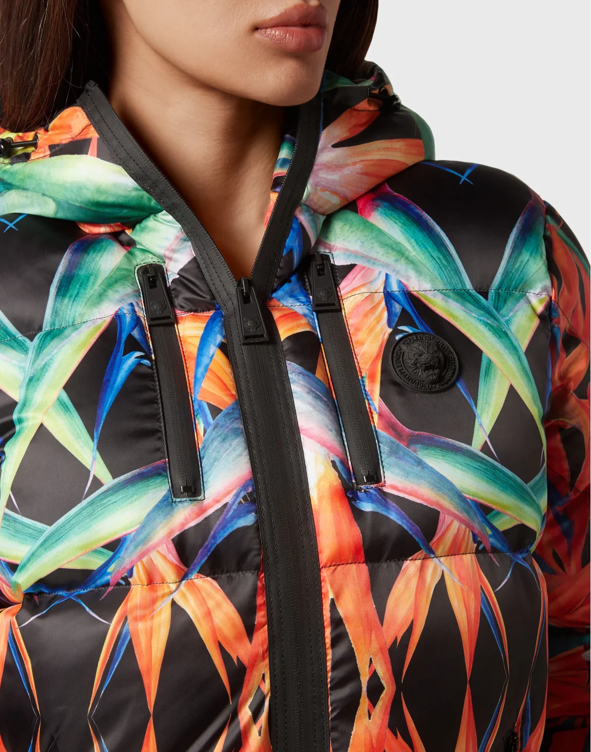 Nylon Puffer Jacket Flowers, цвет: Черный