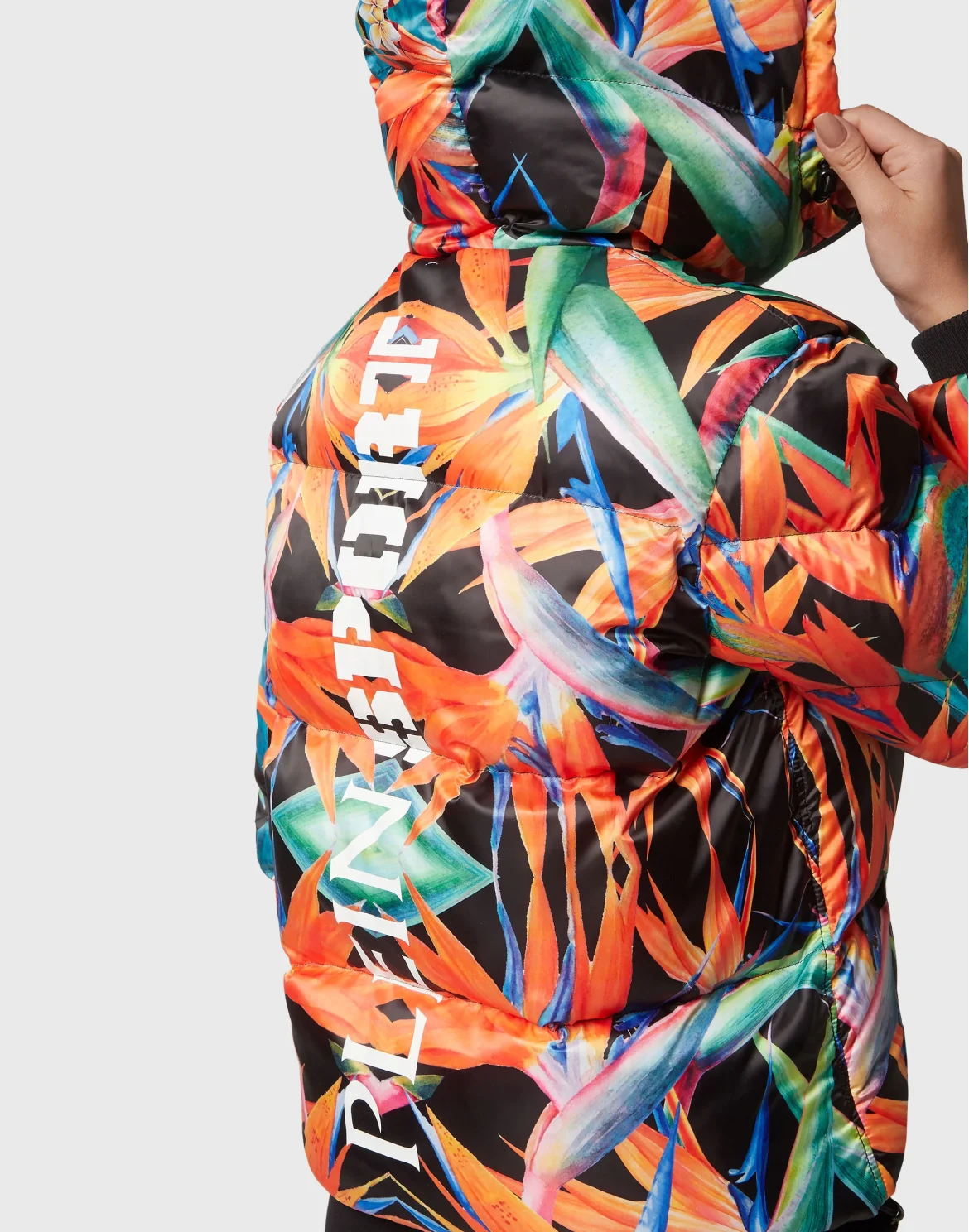 Nylon Puffer Jacket Flowers, цвет: Черный