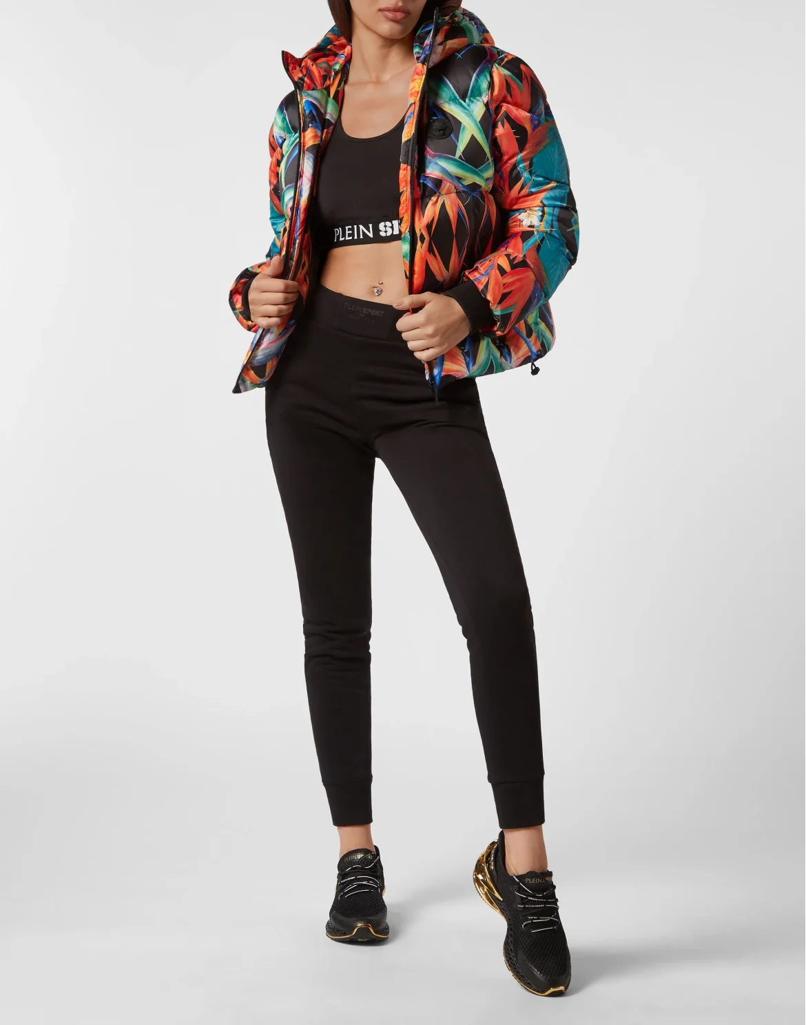 Nylon Puffer Jacket Flowers, цвет: Черный