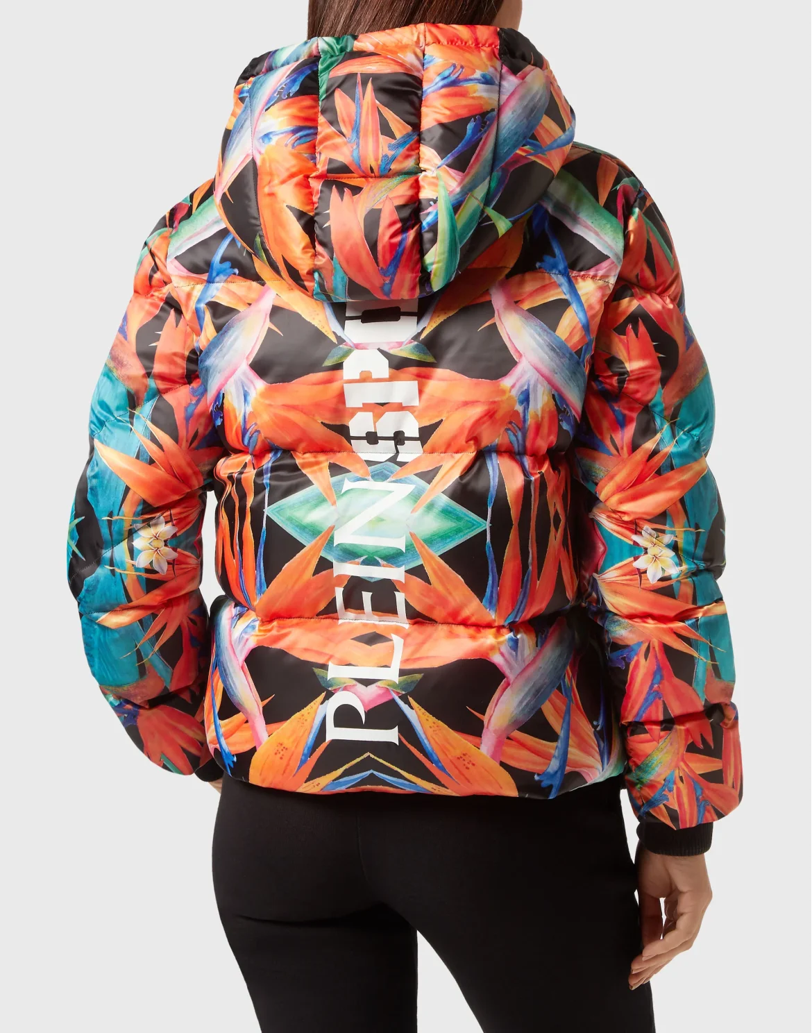Nylon Puffer Jacket Flowers, цвет: Черный