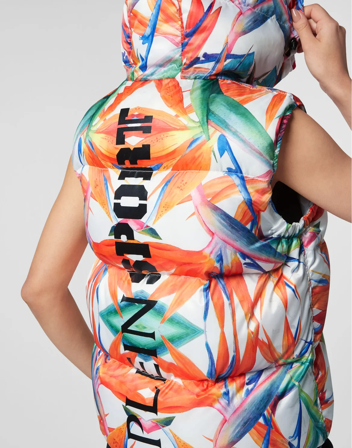 Nylon Puffer Gilet Flowers, цвет: Белый