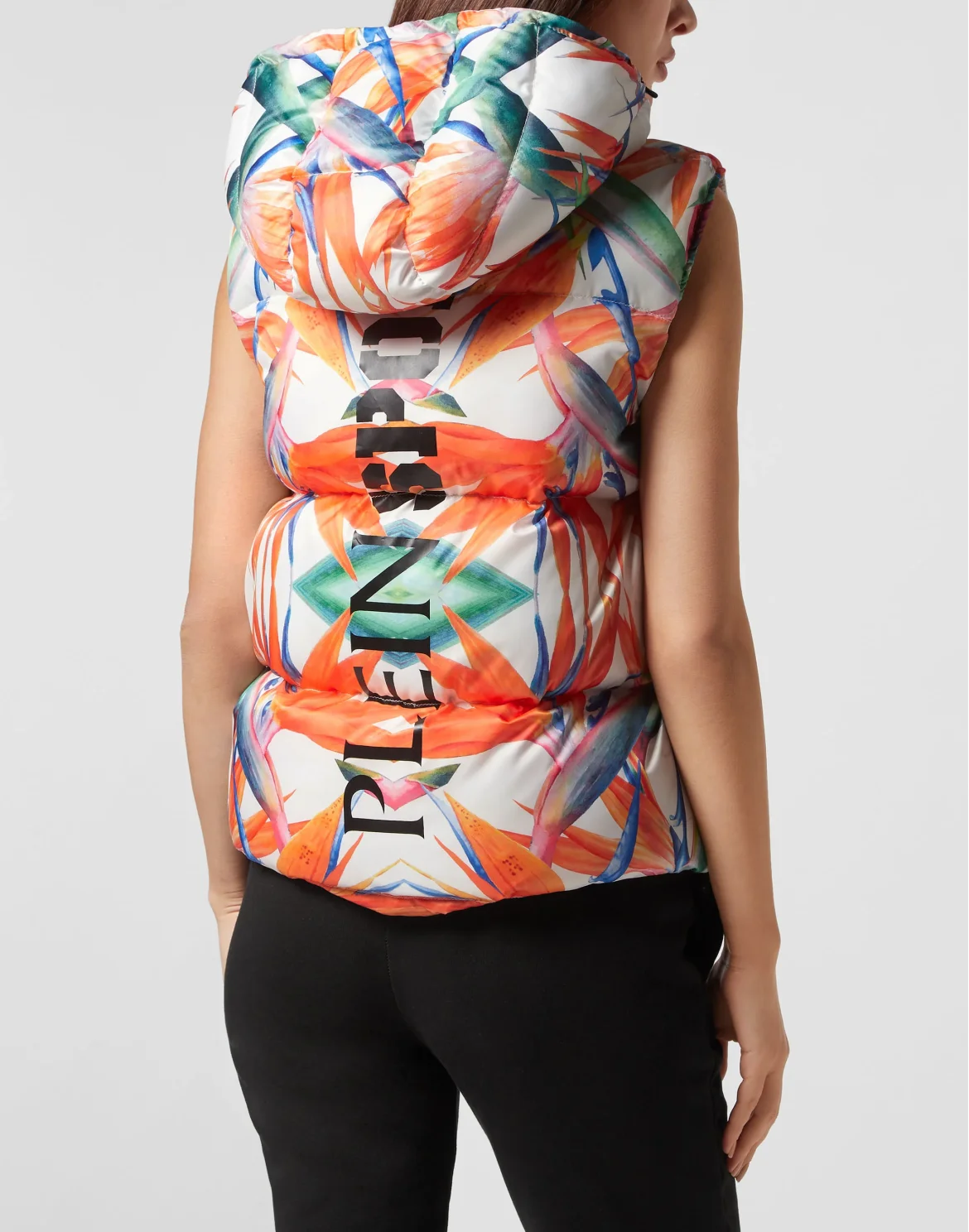 Nylon Puffer Gilet Flowers, цвет: Белый