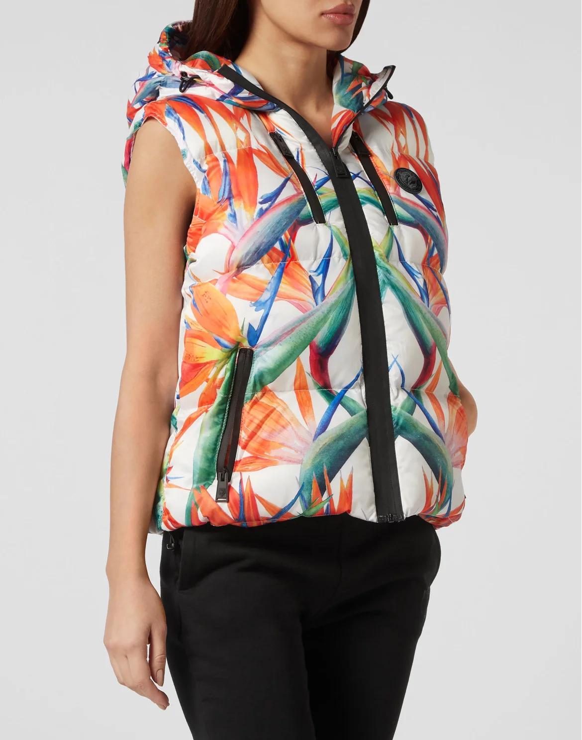 Nylon Puffer Gilet Flowers, цвет: Белый