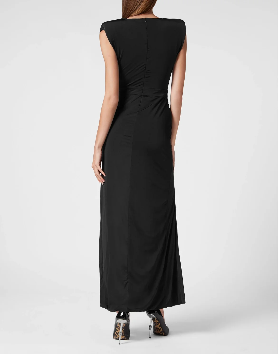 Shoulder Padded Long Dress, цвет: Черный