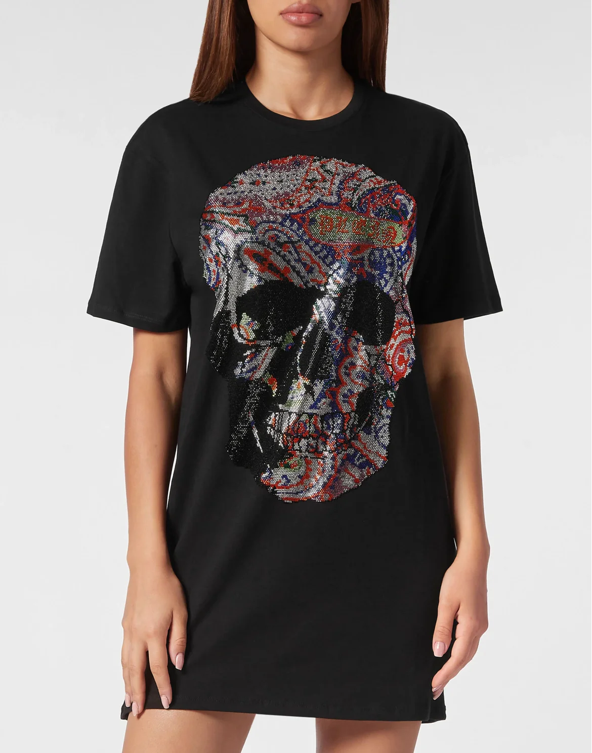 T-shirt Short Dress Paisley Skull, цвет: Черный