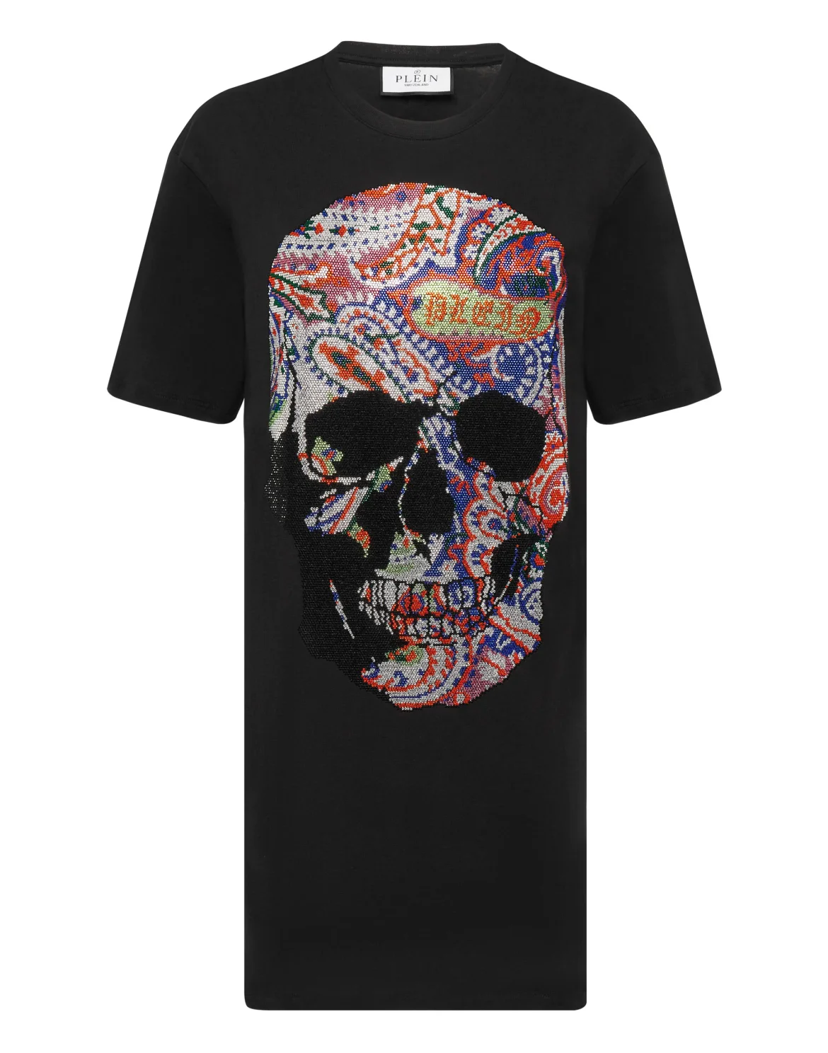 T-shirt Short Dress Paisley Skull, цвет: Черный