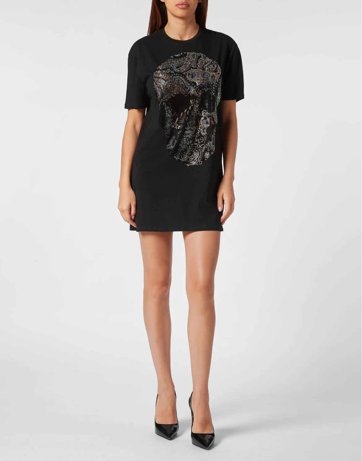 T-shirt Short Dress Paisley Skull, цвет: Черный
