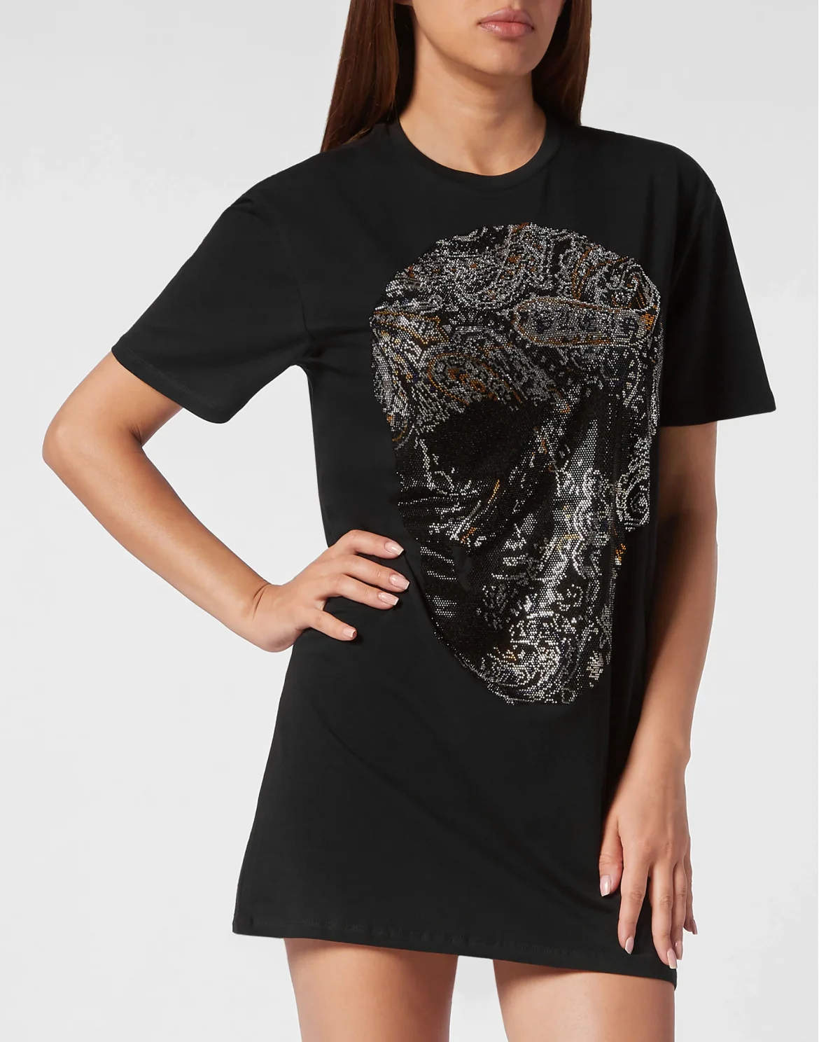 T-shirt Short Dress Paisley Skull, цвет: Черный