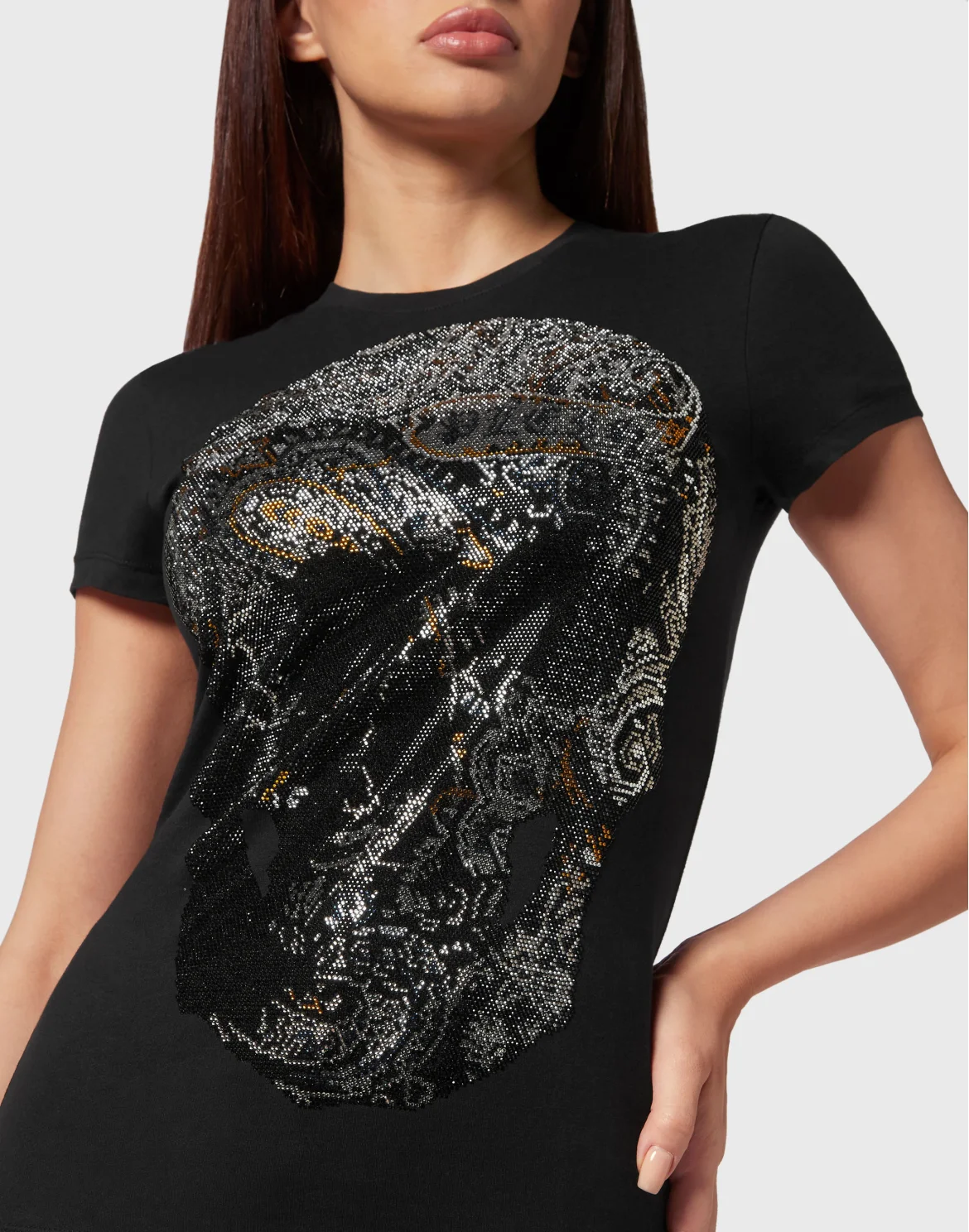 T-shirt Round Neck Sexy Pure Fit Paisley Skull, цвет: Черный