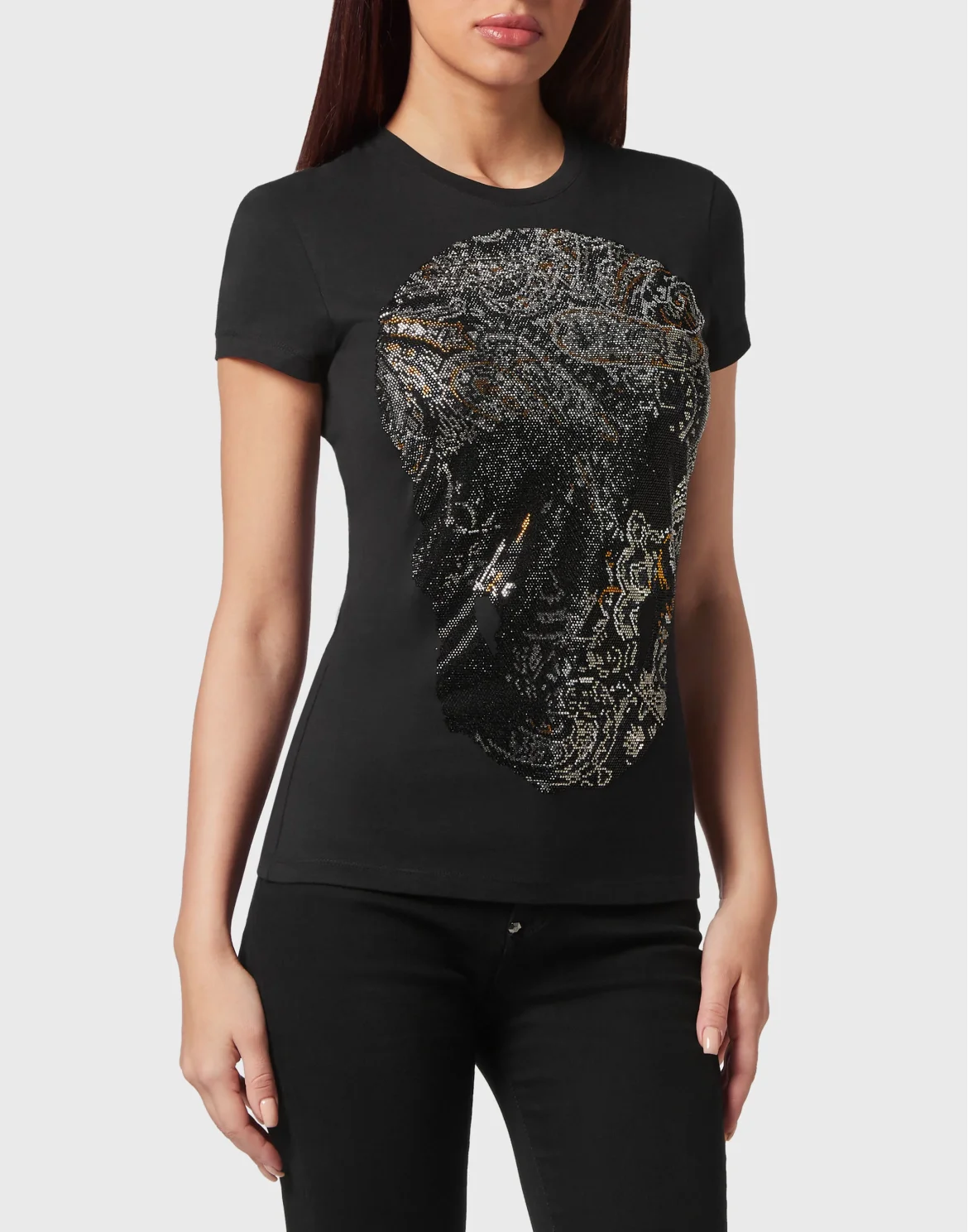 T-shirt Round Neck Sexy Pure Fit Paisley Skull, цвет: Черный