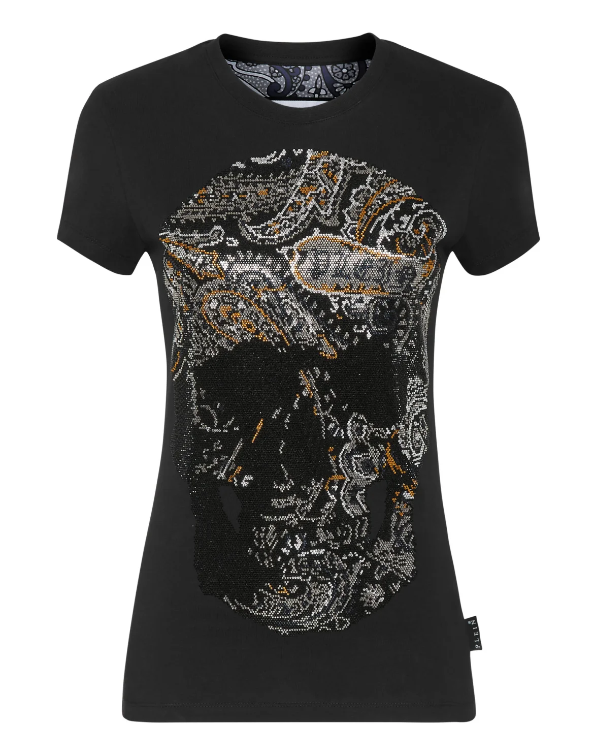 T-shirt Round Neck Sexy Pure Fit Paisley Skull, цвет: Черный